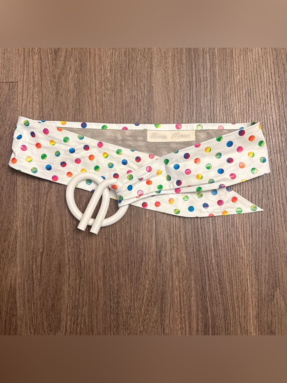 Mina Mann New York vintage 90’s rainbow polka dot leather belt, large buckle